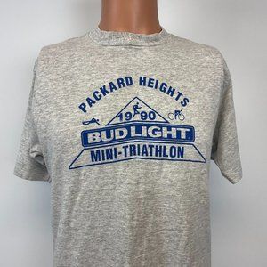 Bud Light Mini Triathlon Packard Height MA Single Stitch T Shirt Vtg 90s 1990 L